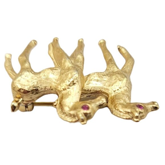 Napier Goldtone Horse Pair Pin Brooch Red Rhinestone Signed - Picture 4 of 7